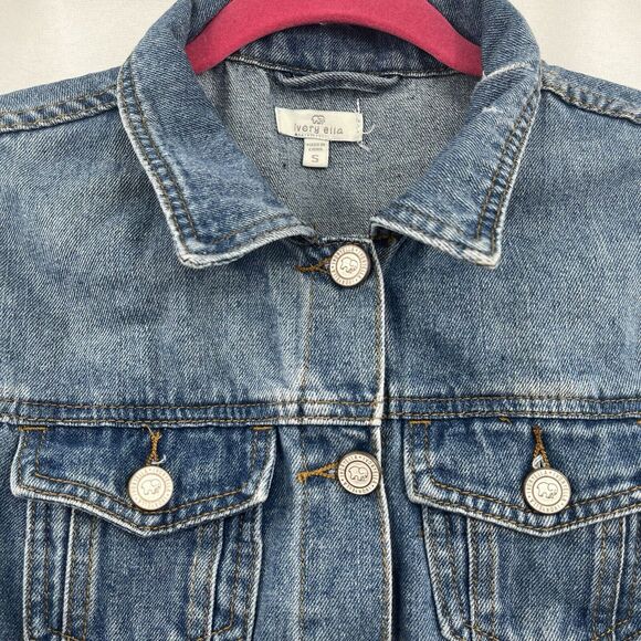 Ivory Ella Denim Jean Jacket - Size Small- Sequin Elephant Distressed - Picture 4 of 6